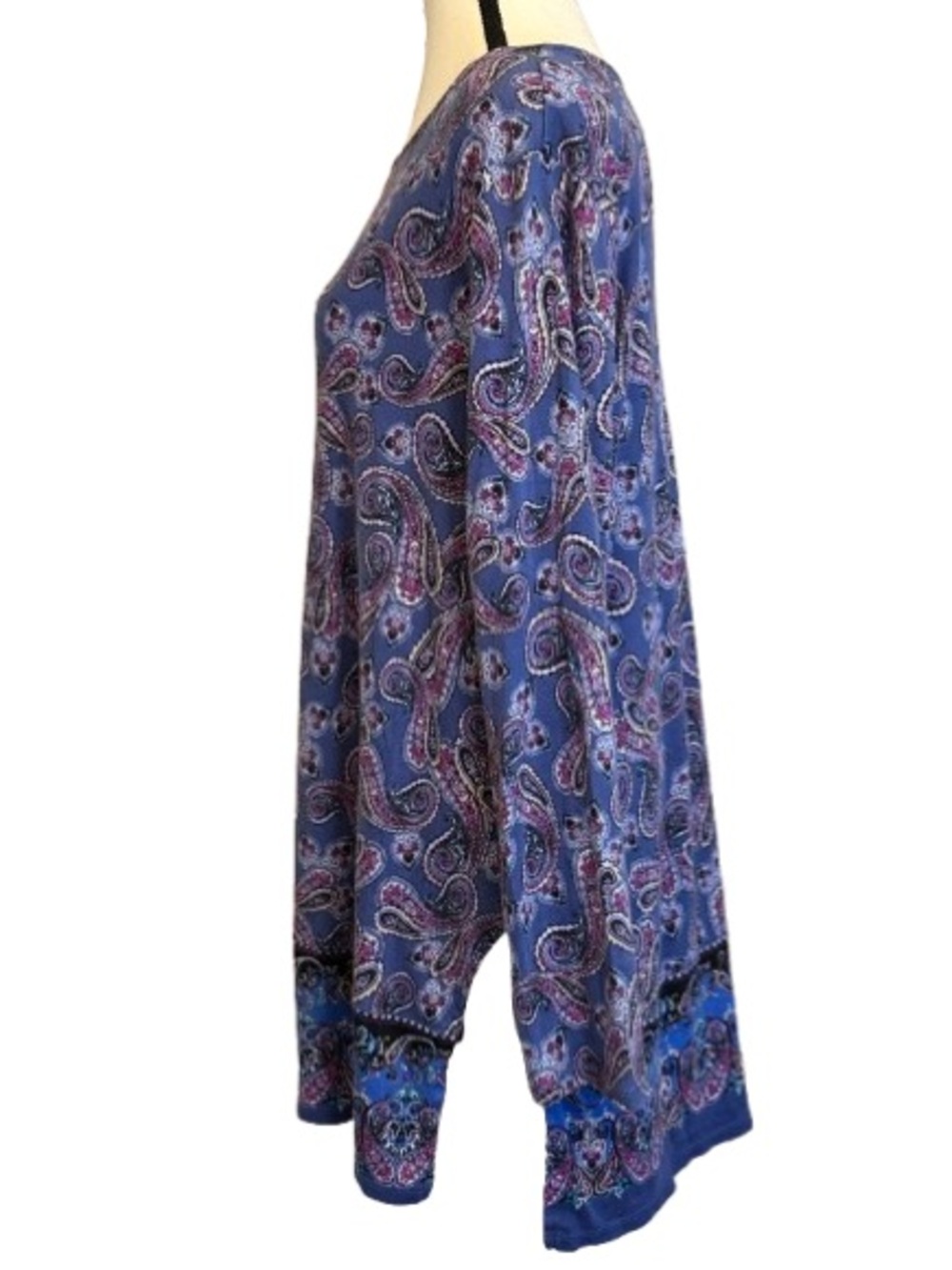 J Jill Pure Jill XL Pima Cotton Paisley Tunic Top Blue Purple Long Sleeve Boho - Picture 5 of 6